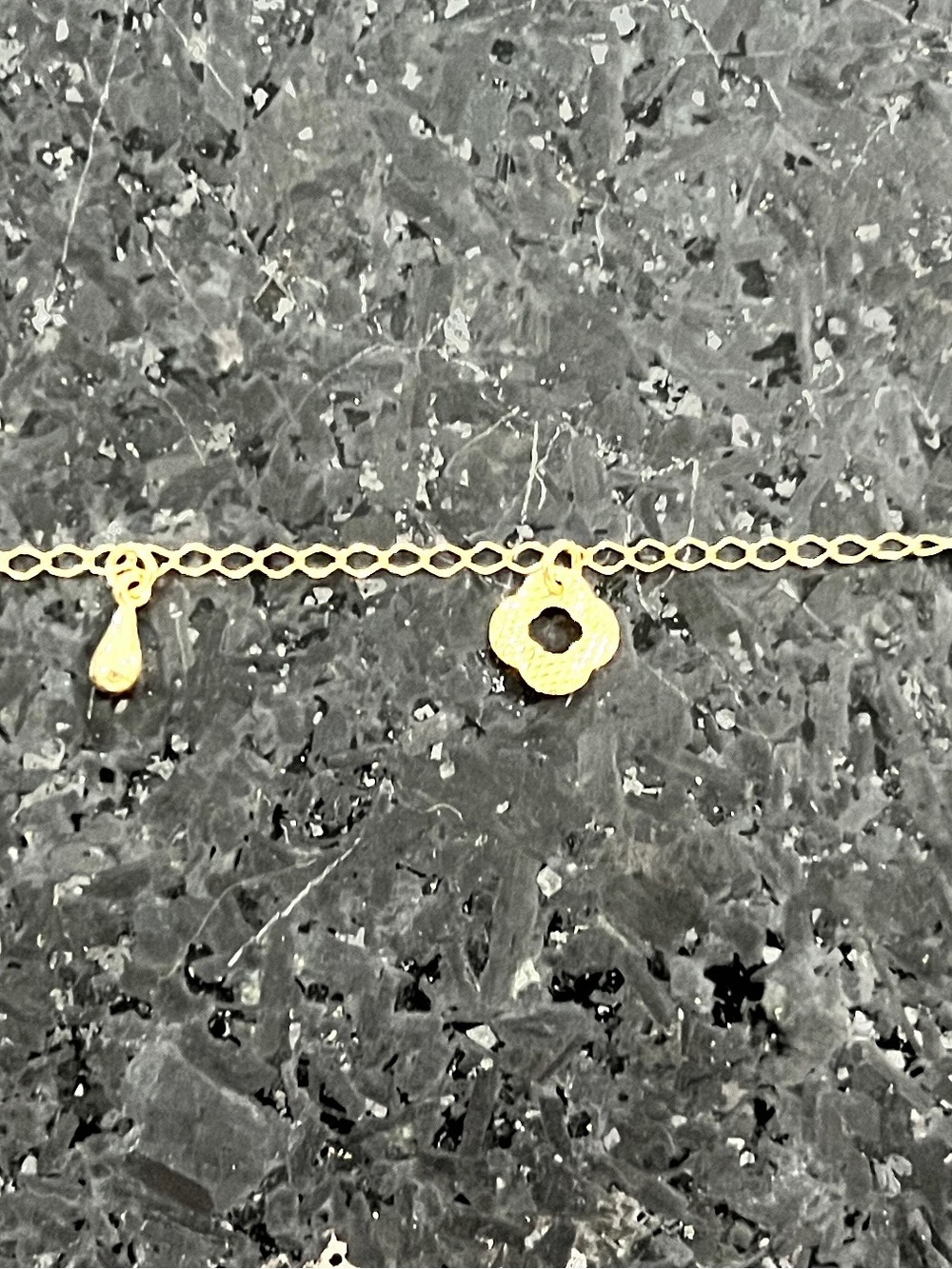 Gold Charm Link Anklet - Delicate Teardrop and Floral Pendants 10”